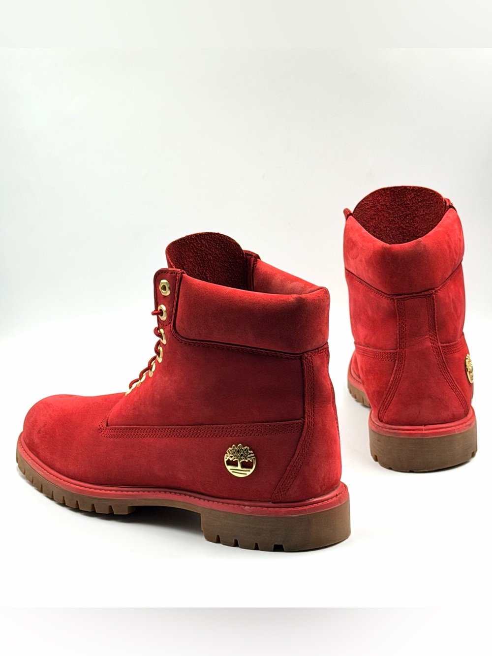 Timberland Men's Premium 6” Red Nubuck Waterproof Leather Boots - Picture 10 of 11